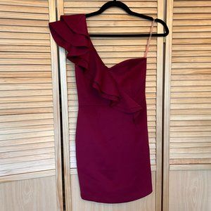 Red One Shoulder Ruffle Cocktail Dress